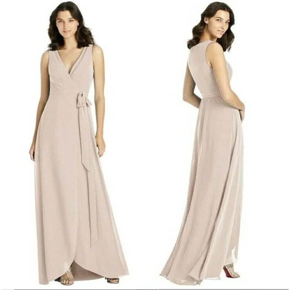 Jenny Packham Bridesmaids Wrap Gown Sleeveless V-Neck Tulip Cameo Size 14 $249